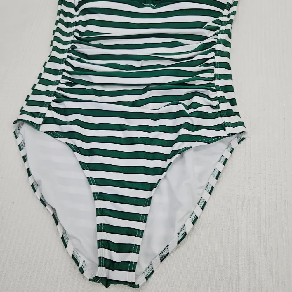Nip Tuck Swim Multicup Stripe One Piece Swimsuit Sz‎ 6 White Green Nautical